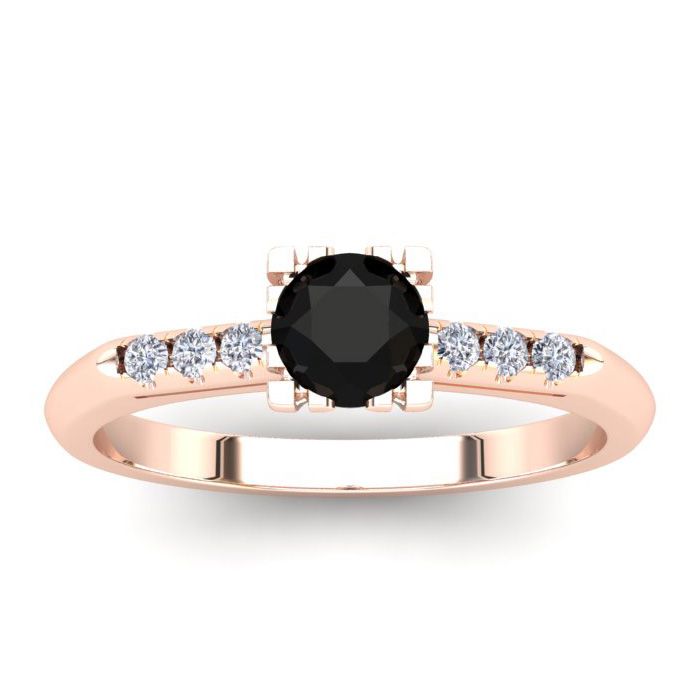 1/2 Carat Rose Cut Black & White 7 Diamond Ring in 14K Rose Gold (2.80 g), Size 4 by SuperJeweler