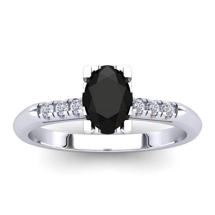 1 Carat Rose Cut Oval Shape Black & White 7 Diamond Ring in 14K White Gold (3.15 g), Size 4 by SuperJeweler