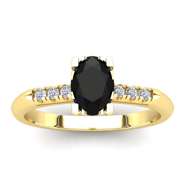 1 Carat Rose Cut Oval Shape Black & White 7 Diamond Ring in 14K Yellow Gold (3.15 g), Size 4 by SuperJeweler