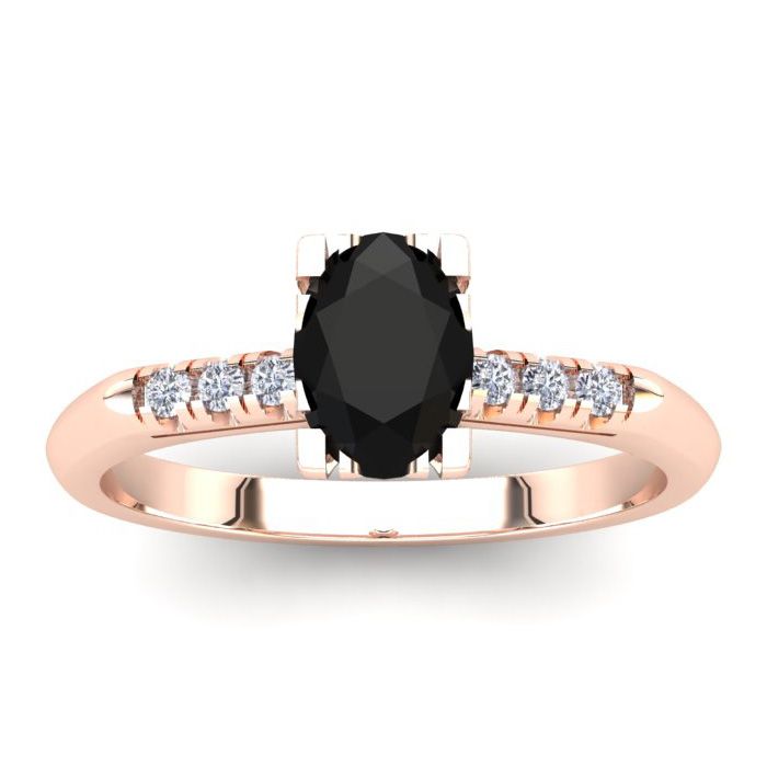 1 Carat Rose Cut Oval Shape Black & White 7 Diamond Ring in 14K Rose Gold (3.15 g), Size 4 by SuperJeweler