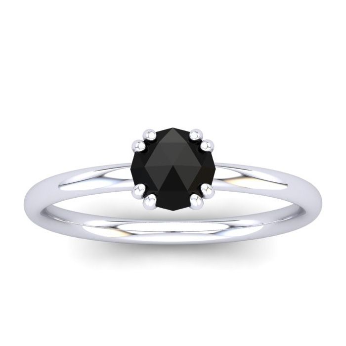 1/2 Carat Rose Cut Black Diamond Solitaire Engagement Ring in 14K White Gold (2.21 g), Size 4 by SuperJeweler