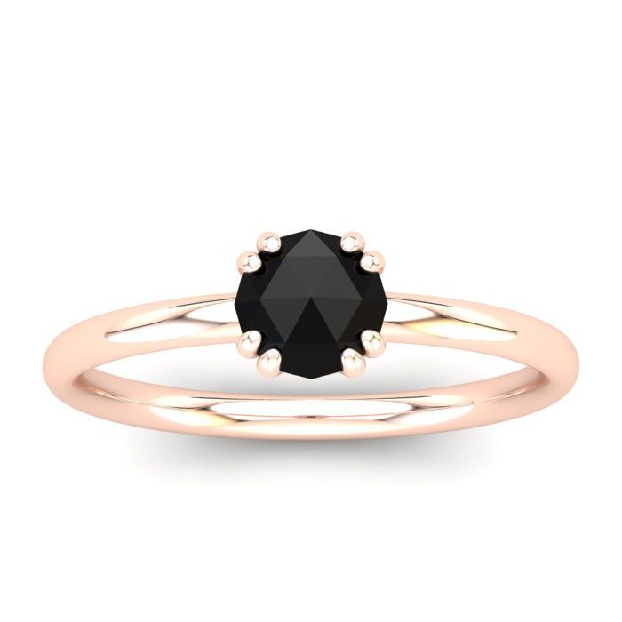 1/2 Carat Rose Cut Black Diamond Solitaire Engagement Ring in 14K Rose Gold (2.21 g), Size 4 by SuperJeweler