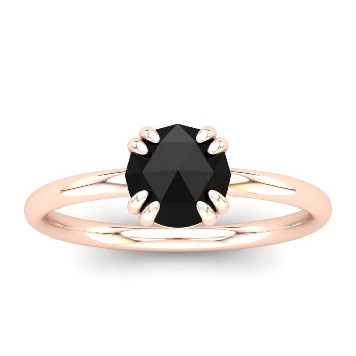 1 Carat Rose Cut Black Diamond Solitaire Engagement Ring in 14K Rose Gold (2.38 g), Size 4 by SuperJeweler