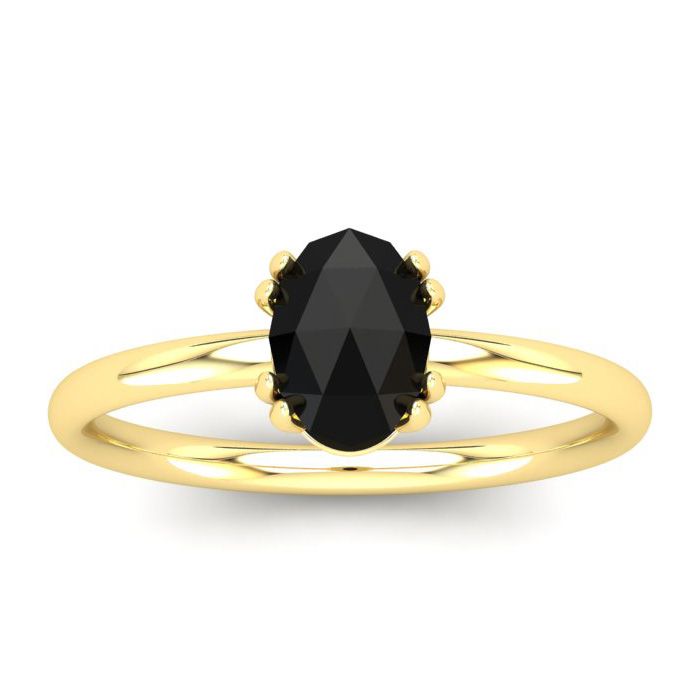 1 Carat Rose Cut Oval Black Diamond Solitaire Engagement Ring in 14K Yellow Gold (2.31 g), Size 4 by SuperJeweler