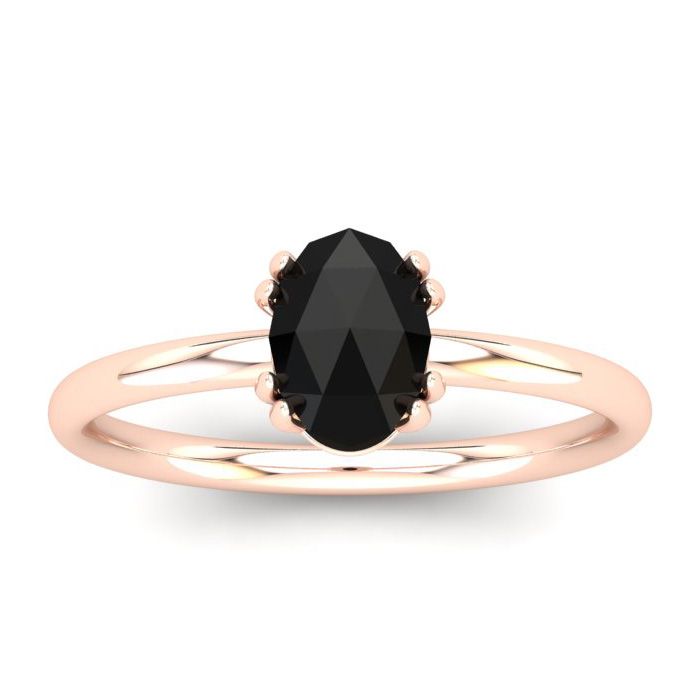 1 Carat Rose Cut Oval Black Diamond Solitaire Engagement Ring in 14K Rose Gold (2.31 g), Size 4 by SuperJeweler