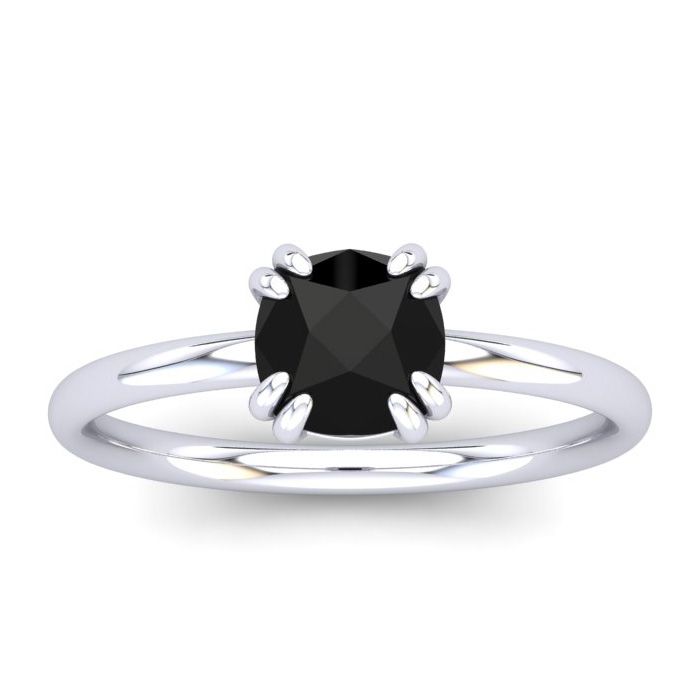 1 Carat Rose Cut Cushion Cut Black Diamond Solitaire Engagement Ring in 14K White Gold (2.15 g), Size 4 by SuperJeweler