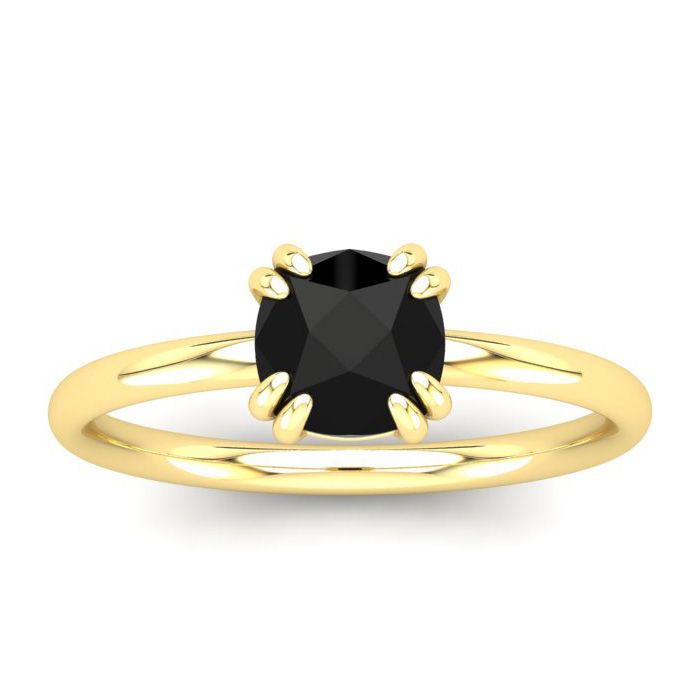 1 Carat Rose Cut Cushion Cut Black Diamond Solitaire Engagement Ring in 14K Yellow Gold (2.15 g), Size 4 by SuperJeweler