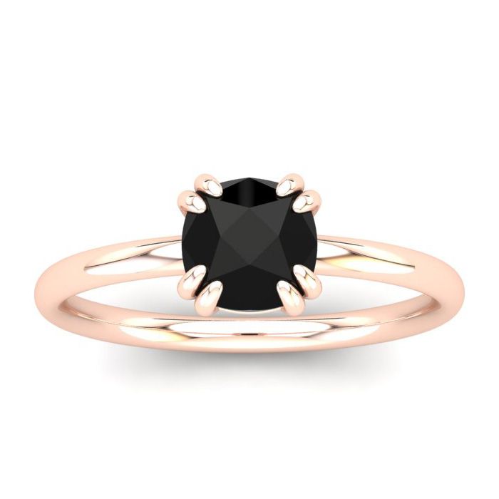 1 Carat Rose Cut Cushion Cut Black Diamond Solitaire Engagement Ring in 14K Rose Gold (2.15 g), Size 4 by SuperJeweler