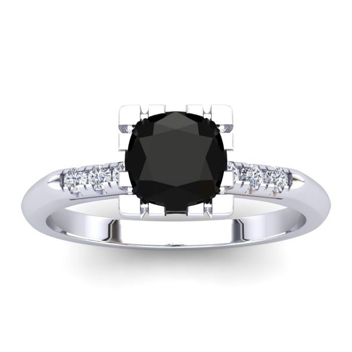 1 Carat Rose Cut Cushion Cut Black & White 7 Diamond Ring in 14K White Gold (3.35 g), Size 4 by SuperJeweler