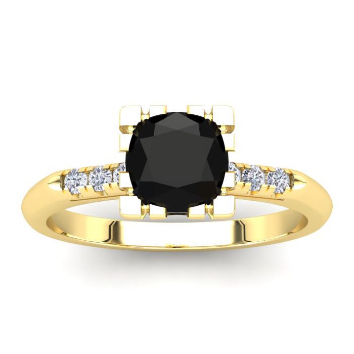 1 Carat Rose Cut Cushion Cut Black & White 7 Diamond Ring in 14K Yellow Gold (3.35 g), Size 4 by SuperJeweler