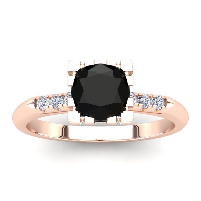 1 Carat Rose Cut Cushion Cut Black & White 7 Diamond Ring in 14K Rose Gold (3.35 g), Size 4 by SuperJeweler