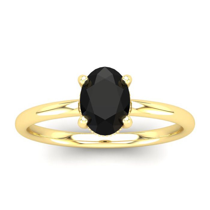 1 Carat Rose Cut Oval Shape Black & White 9 Diamond Ring in 14K Yellow Gold (2.20 g), Size 4 by SuperJeweler