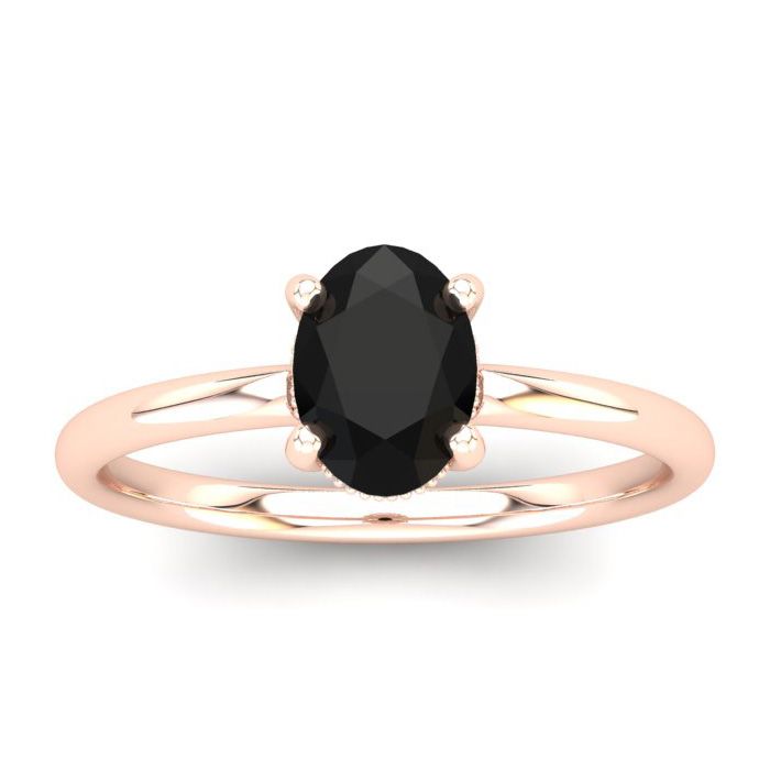 1 Carat Rose Cut Oval Shape Black & White 9 Diamond Ring in 14K Rose Gold (2.20 g), Size 4 by SuperJeweler