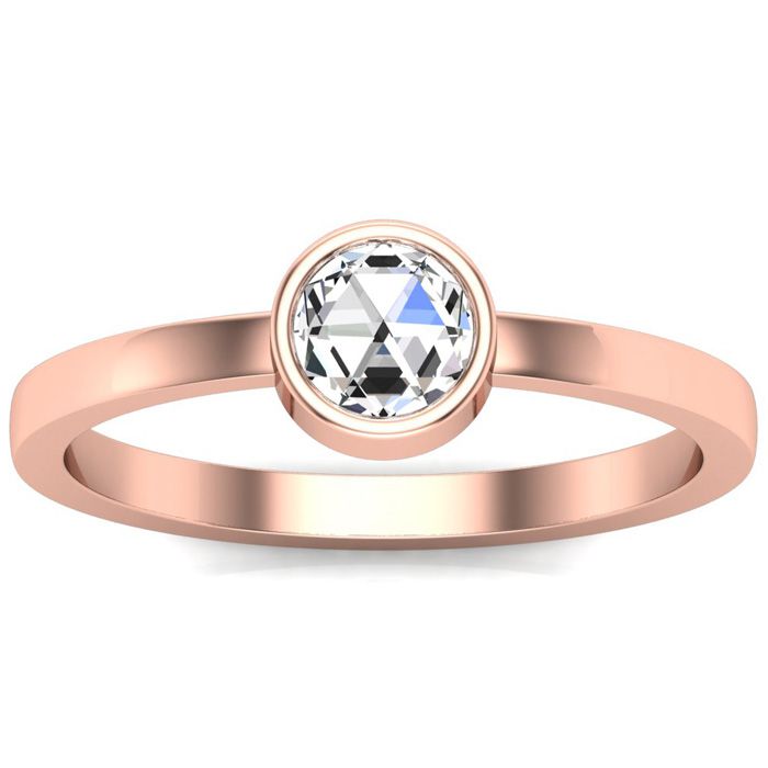 1/3 Carat Rose Cut Diamond Solitaire Ring in 14K Rose Gold (2.35 g), Size 4 by SuperJeweler