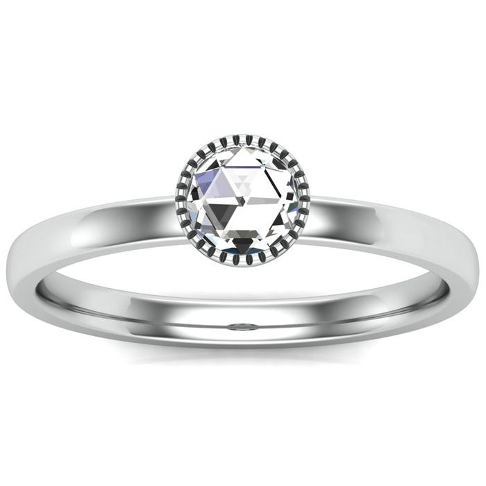 1/3 Carat Rose Cut Diamond Solitaire Ring in 14K White Gold (2.40 g), Size 4 by SuperJeweler