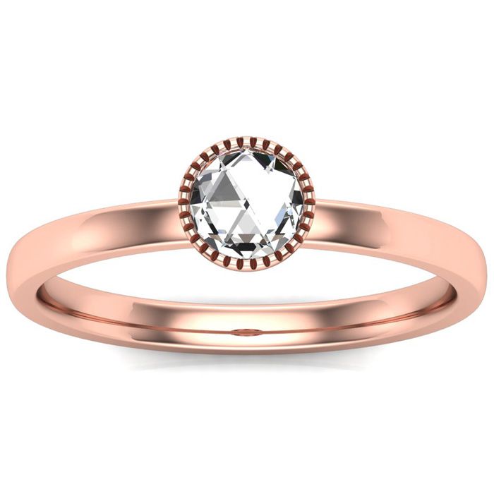 1/3 Carat Rose Cut Diamond Solitaire Ring in 14K Rose Gold (2.40 g), Size 4 by SuperJeweler