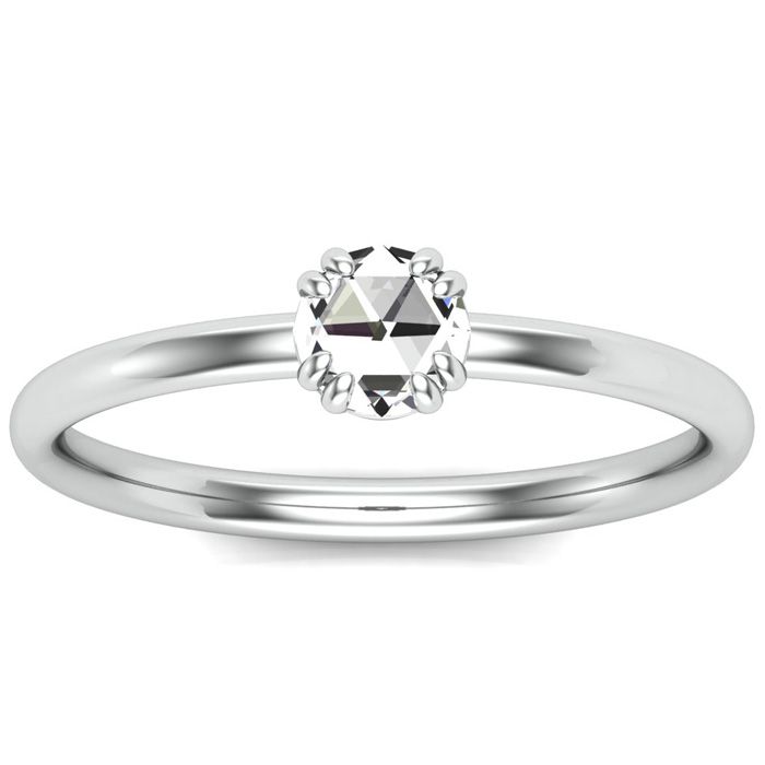 1/3 Carat Rose Cut Diamond Solitaire Ring in 14K White Gold (2.20 g), Size 4 by SuperJeweler