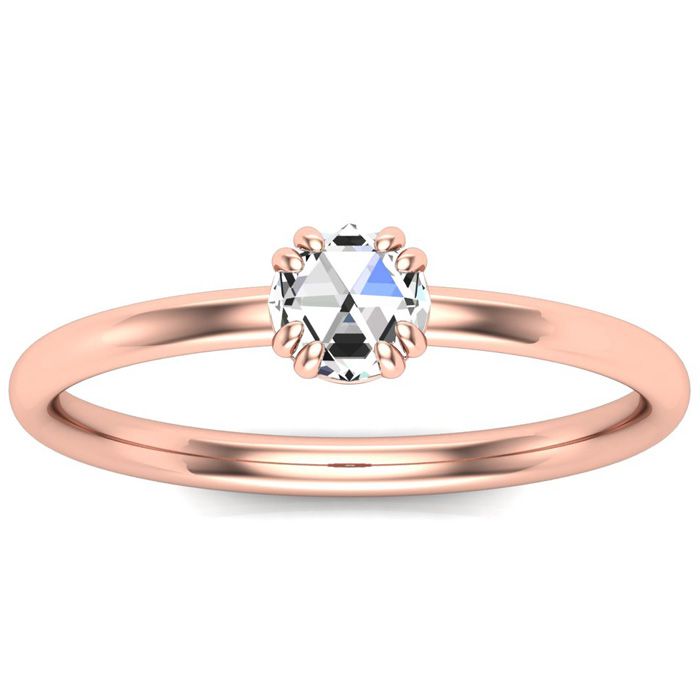 1/3 Carat Rose Cut Diamond Solitaire Ring in 14K Rose Gold (2.20 g), Size 4 by SuperJeweler