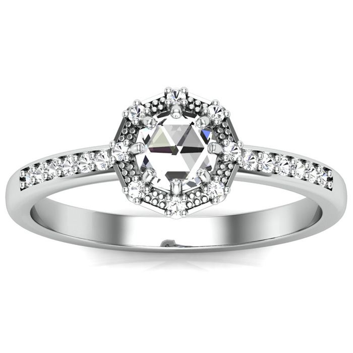 1/2 Carat Rose Cut Diamond Halo Ring in 14K White Gold (2.55 g), Size 4 by SuperJeweler