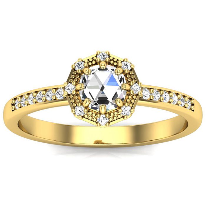 1/2 Carat Rose Cut Diamond Halo Ring in 14K Yellow Gold (2.55 g), Size 4 by SuperJeweler