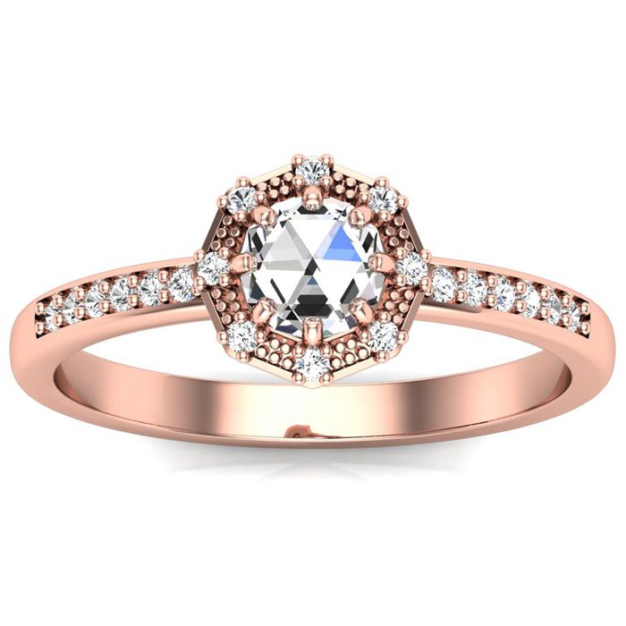 1/2 Carat Rose Cut Diamond Halo Ring in 14K Rose Gold (2.55 g), Size 4 by SuperJeweler