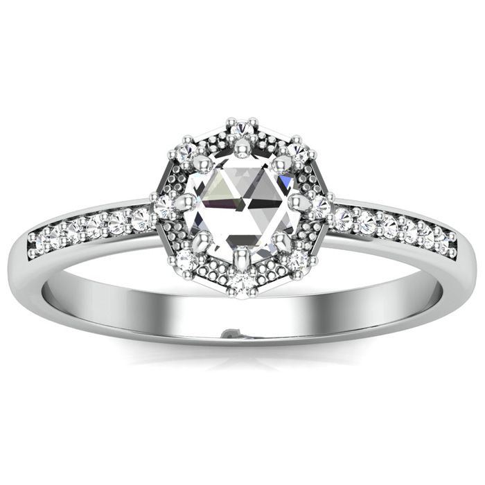 0.60 Carat Rose Cut Diamond Halo Ring in 14K White Gold (2.65 g), Size 4 by SuperJeweler