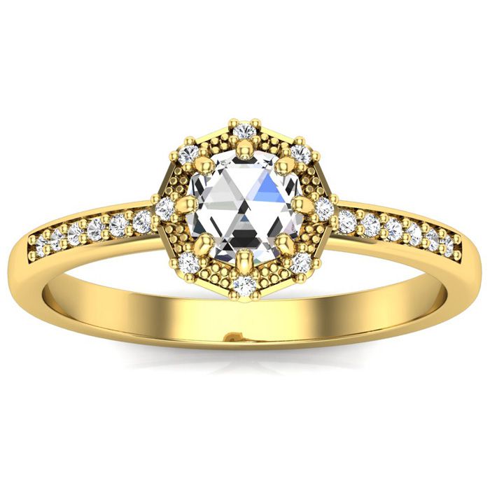 0.60 Carat Rose Cut Diamond Halo Ring in 14K Yellow Gold (2.65 g), Size 4 by SuperJeweler