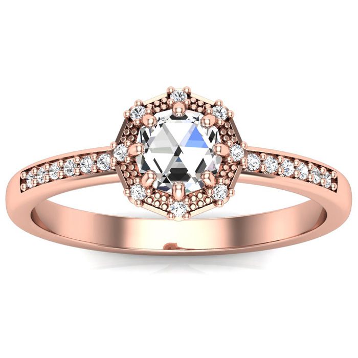 0.60 Carat Rose Cut Diamond Halo Ring in 14K Rose Gold (2.65 g), Size 4 by SuperJeweler