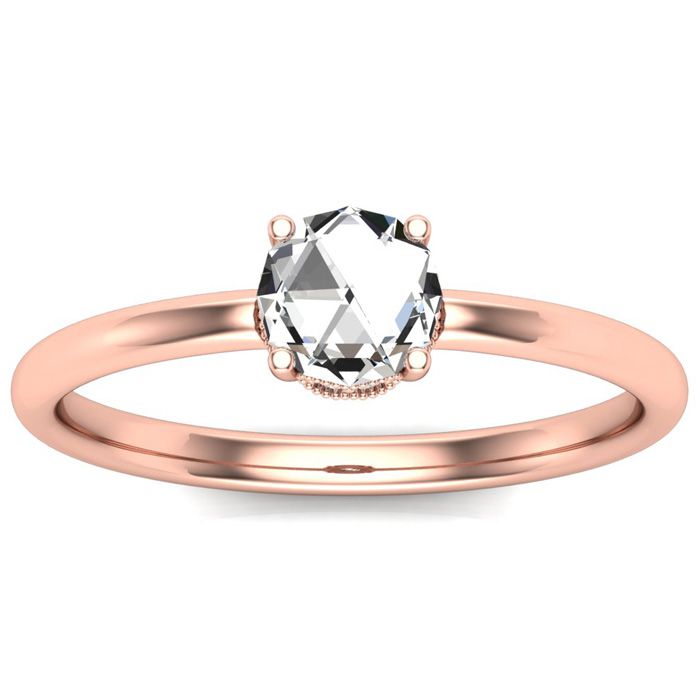 1/2 Carat Rose Cut 9 Diamond Ring in 14K Rose Gold (5.10 g), Size 4 by SuperJeweler