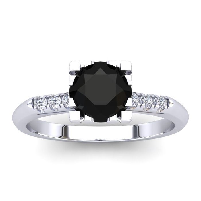 1 Carat Rose Cut Black & White 7 Diamond Ring in 14K White Gold (3.40 g), Size 4 by SuperJeweler