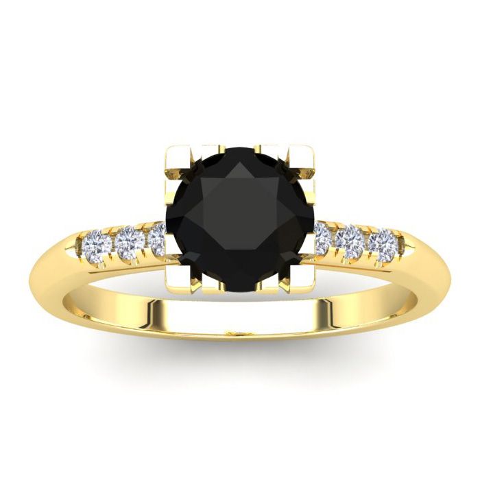 1 Carat Rose Cut Black & White 7 Diamond Ring in 14K Yellow Gold (3.40 g), Size 4 by SuperJeweler