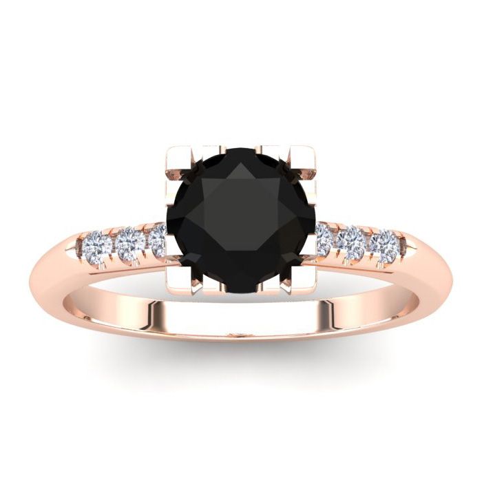 1 Carat Rose Cut Black & White 7 Diamond Ring in 14K Rose Gold (3.40 g), Size 4 by SuperJeweler