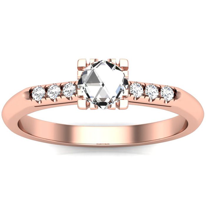 1/2 Carat Rose Cut 7 Diamond Ring in 14K Rose Gold (3.85 g), Size 4 by SuperJeweler