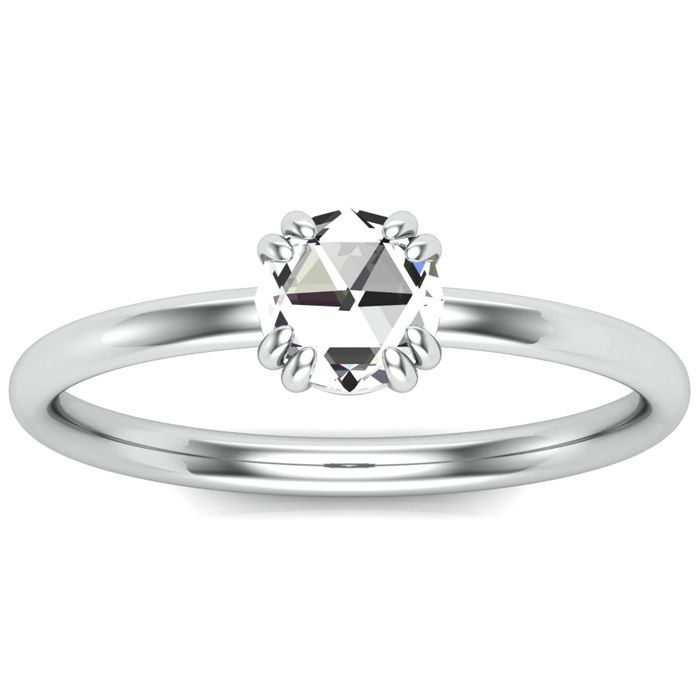 1/2 Carat Rose Cut Diamond Solitaire Ring in 14K White Gold (2.30 g), Size 4 by SuperJeweler