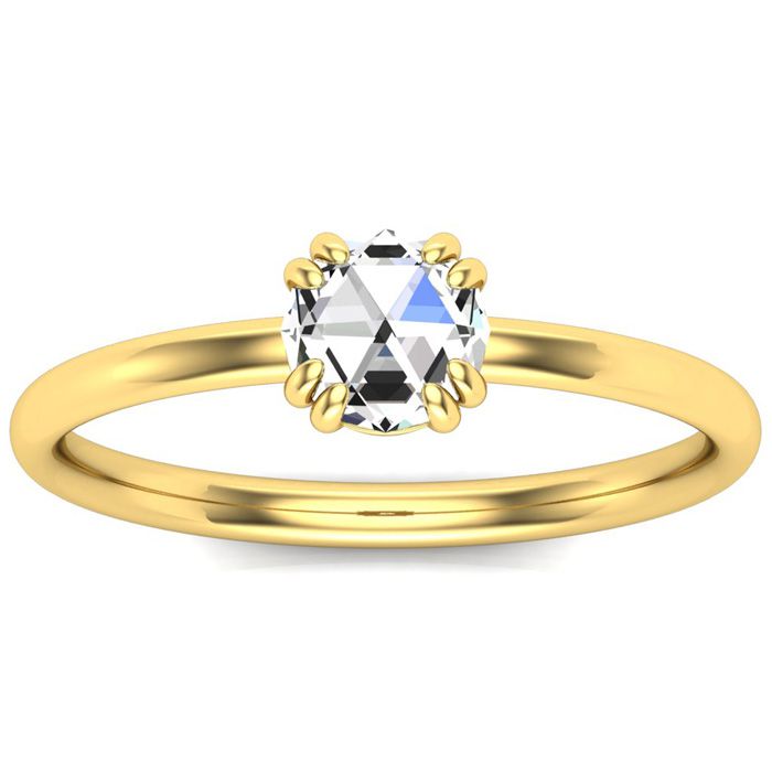 1/2 Carat Rose Cut Diamond Solitaire Ring in 14K Yellow Gold (2.30 g), Size 4 by SuperJeweler