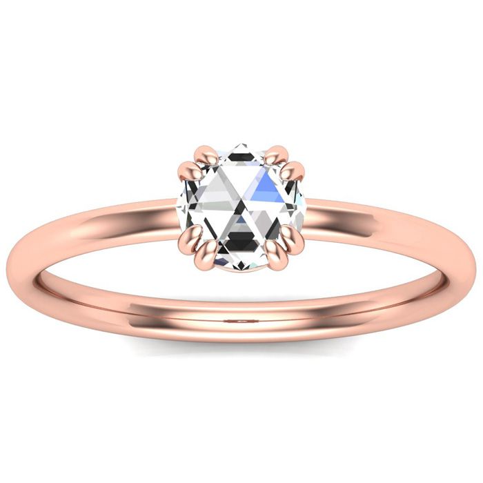 1/2 Carat Rose Cut Diamond Solitaire Ring in 14K Rose Gold (2.30 g), Size 4 by SuperJeweler