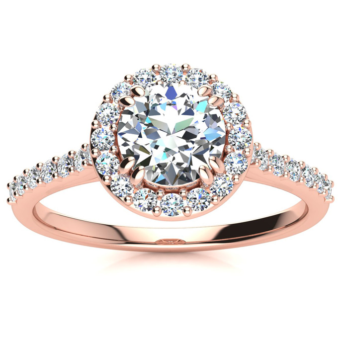 1 Carat Perfect Halo Diamond Engagement Ring in 14K Rose Gold (3.5 g) (, I1-I2 Clarity Enhanced), Size 4 by SuperJeweler