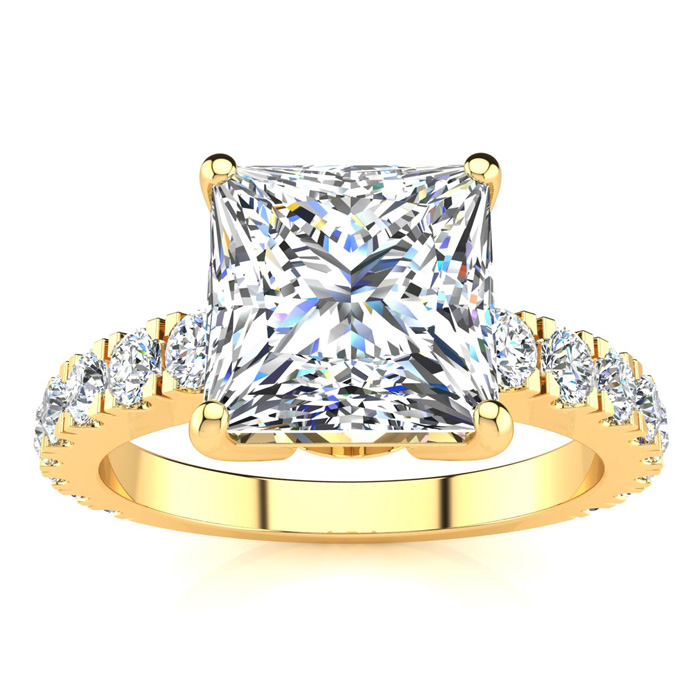 3 1/2 Carat Princess Cut Diamond Engagement Ring w/ 2.5 Carat Center Diamond in 14K Gold (  I1-I2 Clarity Enhanced)  Size 6.5 by SuperJeweler