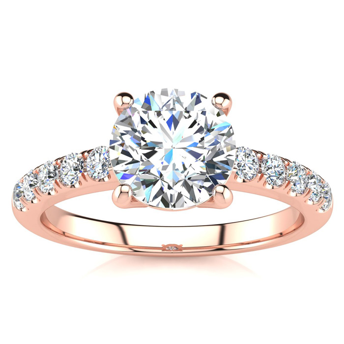 1 3/4 Carat Traditional Diamond Engagement Ring w/ 1.5 Carat Center Round Solitaire in 14K Rose Gold (4.5 g) (  I1-I2 Clarity Enhanced)  Size 9.5 by SuperJeweler