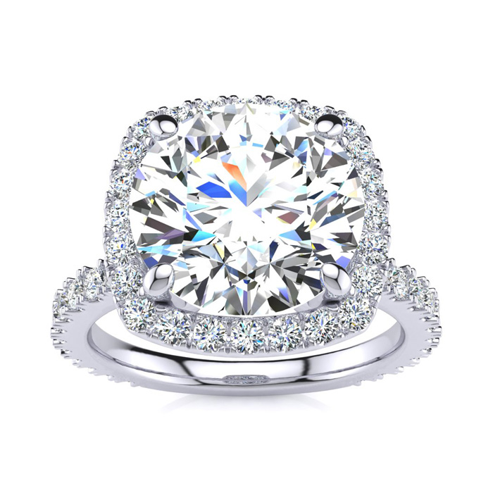 5 Carat Round Brilliant Halo Diamond Engagement Ring in 14K White