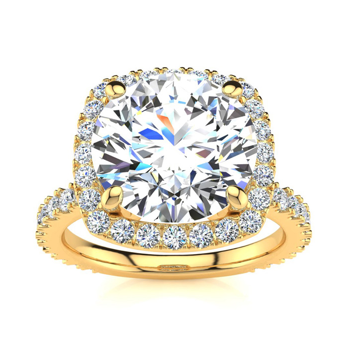 5 Carat Round Brilliant Halo Diamond Engagement Ring in 14K Yello