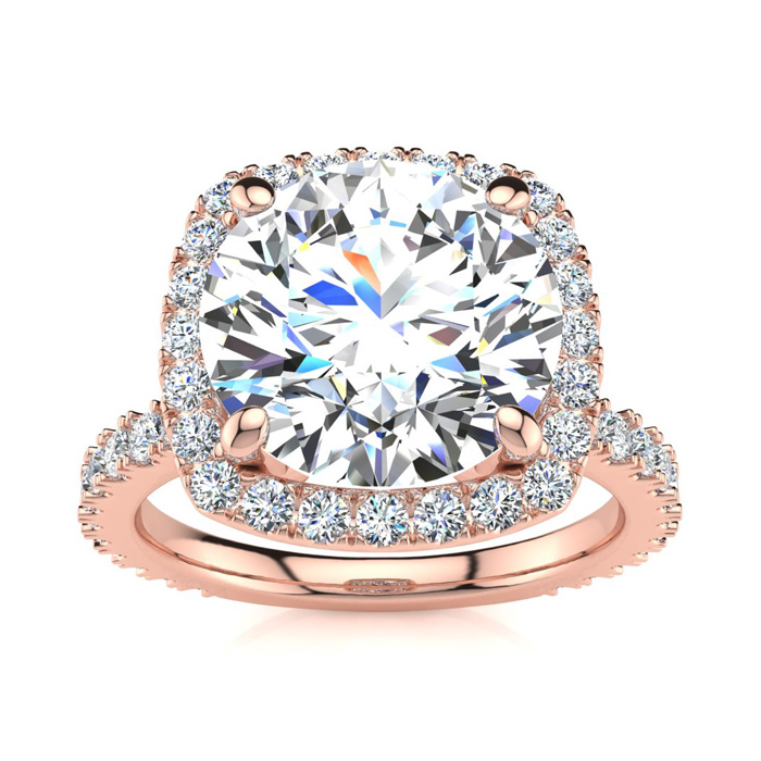 5 Carat Round Brilliant Halo Diamond Engagement Ring in 14K Rose 