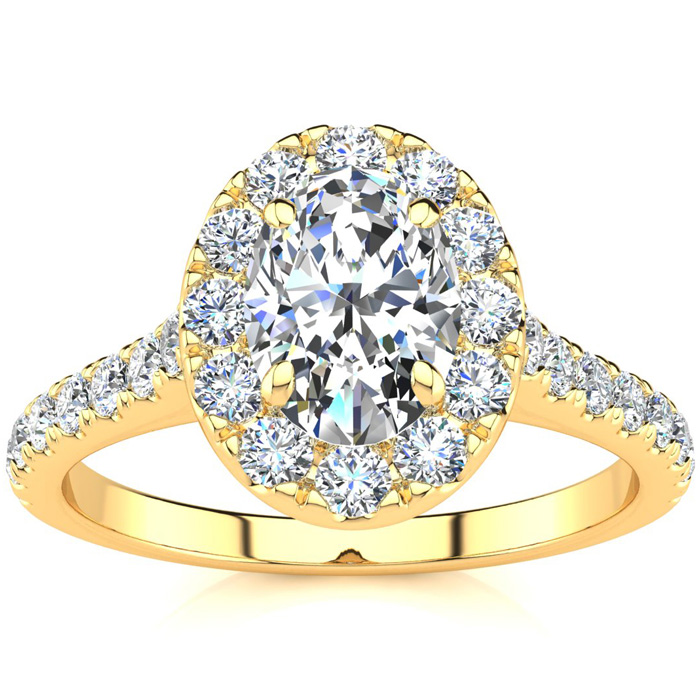 1.5 Carat Oval Shape Halo Diamond Engagement Ring In 14k Yellow Gold (4.50 G) (H-I, SI2-I1) By SuperJeweler