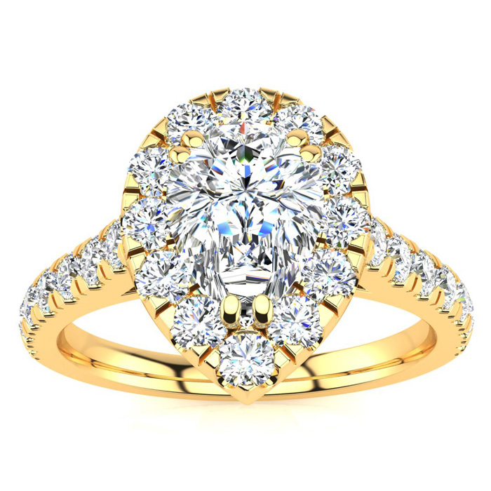 1 Carat Pear Shape Halo Diamond Engagement Ring In 14k Yellow Gold (H-I, SI2-I1) By SuperJeweler
