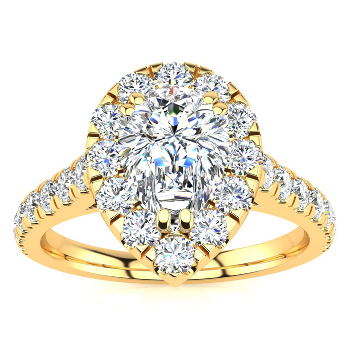 1 Carat Pear Shape Halo Diamond Engagement Ring in 14k Yellow Gold (, SI2-I1), Size 5.5 by SuperJeweler