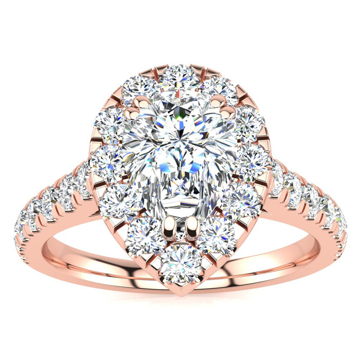 1 Carat Pear Shape Halo Diamond Engagement Ring In 14k Rose Gold (H-I, SI2-I1) By SuperJeweler