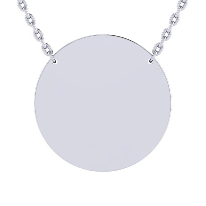 Sterling Silver Large Disc Necklace w/ Countess Luann Signature Statement Engraved, 18 Inches, The Countess Collection by Luann De Lesseps for