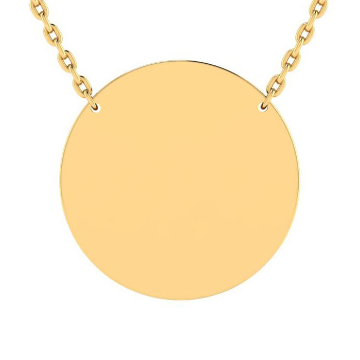 14K Gold (9 g) Over Sterling Silver Large Disc Necklace w/ Countess Luann Signature Statement Engraved, 18 Inches, The Countess Collection by Luann