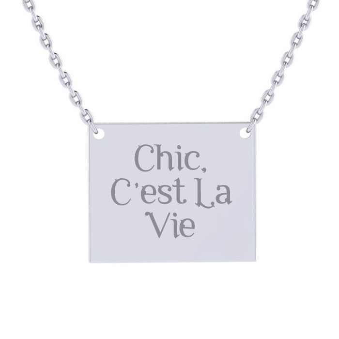 Sterling Silver Rectangular Necklace w/ Countess Luann Signature Statement Engraved, 18 Inches, The Countess Collection by Luann De Lesseps for