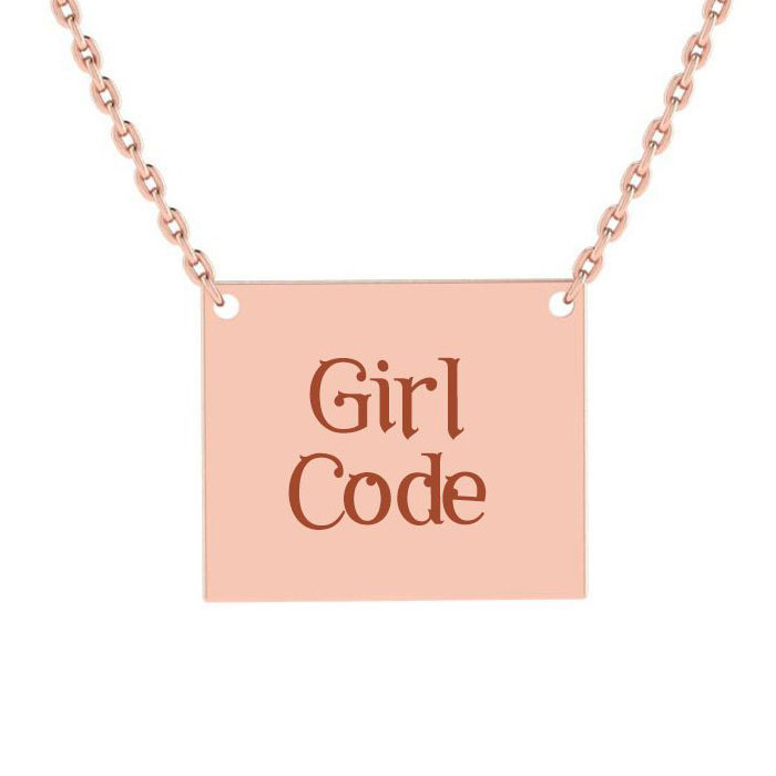 14K Rose Gold (5 g) Over Sterling Silver Rectangular Necklace w/ Countess Luann Signature Statement Engraved, 18 Inches, The Countess Collection by